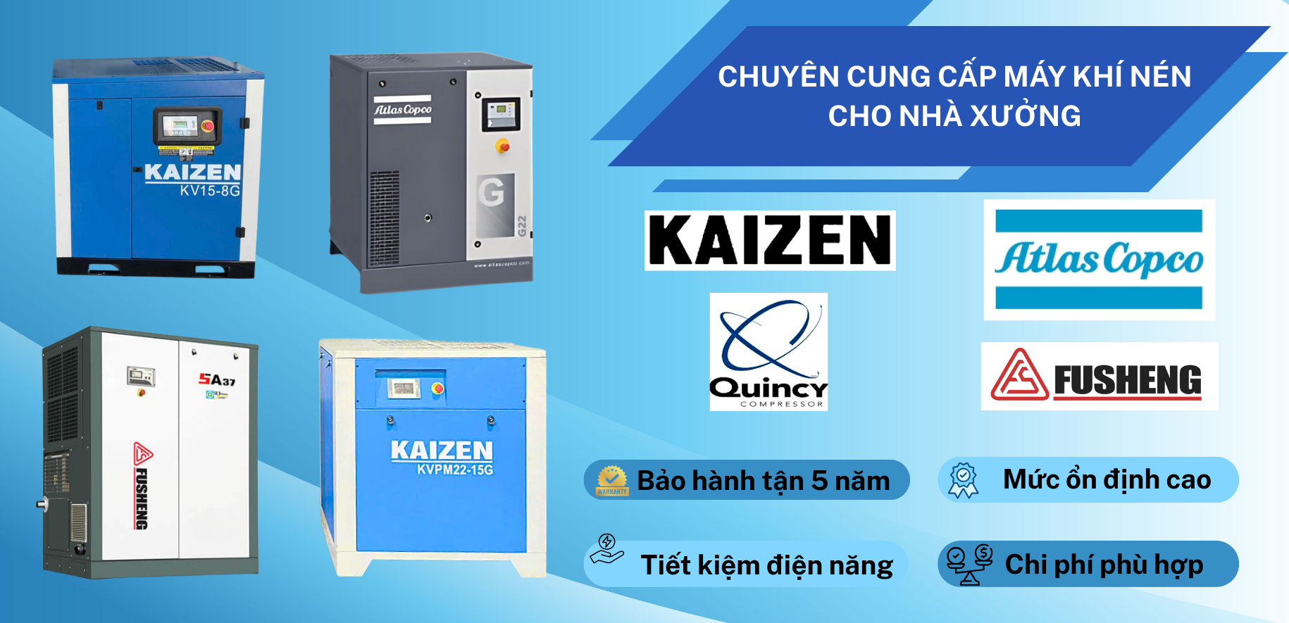 MÁY NÉN KHÍ TRỤC VÍT 10HP 7.5KW - KAIZEN