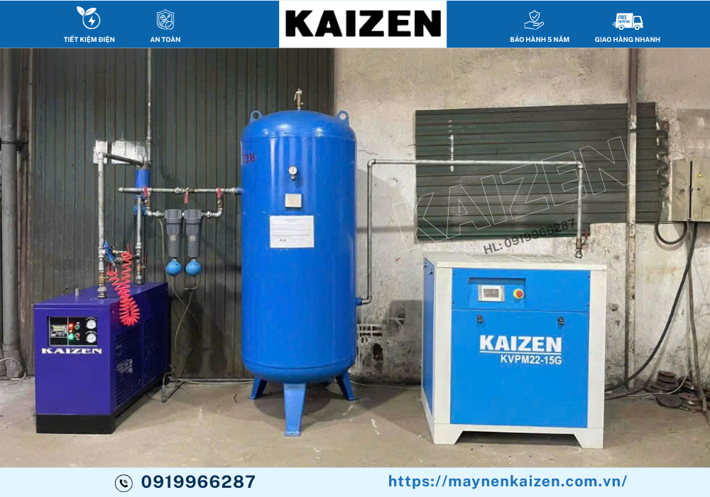 MÁY NÉN KHÍ TRỤC VÍT 30HP 22KW BIẾN TẦN KAIZEN