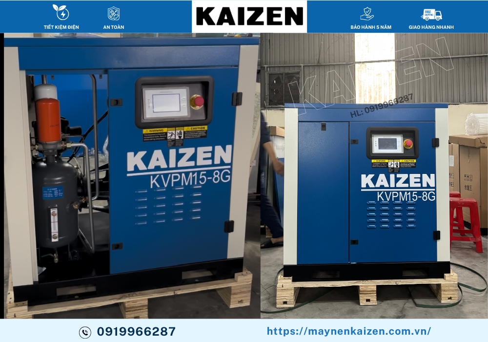 MÁY NÉN KHÍ 10HP 7.5KW BIẾN TẦN KAIZEN